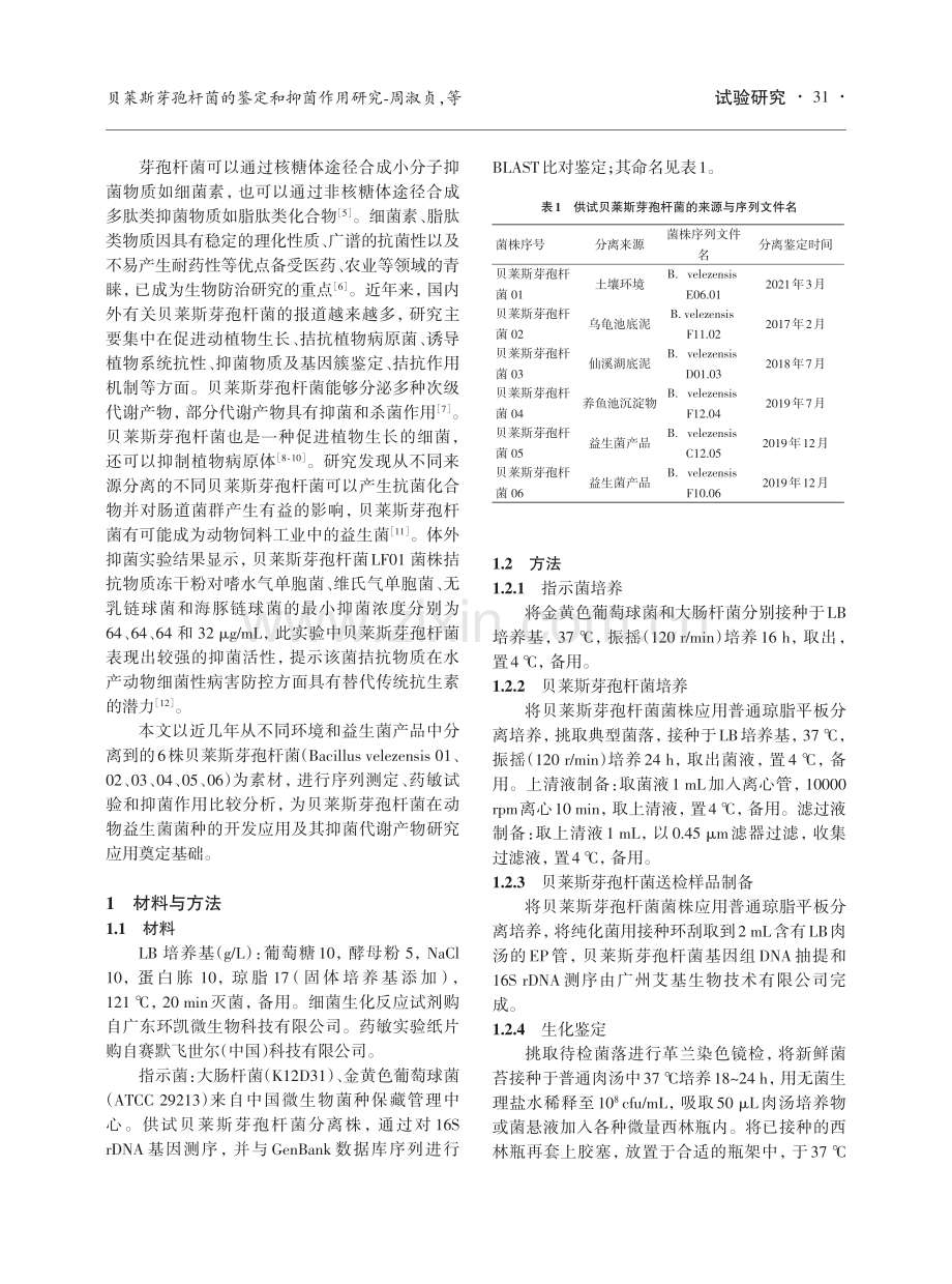 贝莱斯芽孢杆菌的鉴定和抑菌作用研究.pdf_第2页