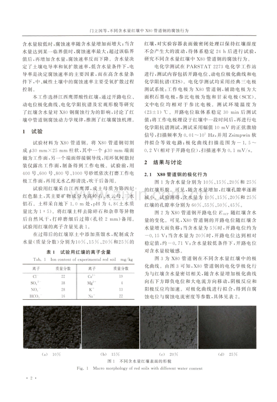 不同含水量红壤中X80管道钢的腐蚀行为.pdf_第2页