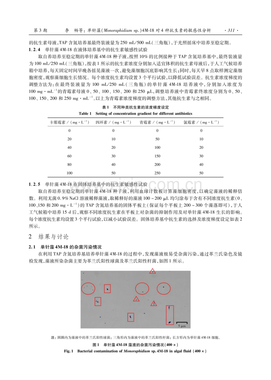 单针藻%28Monoraphidium sp.%294M-18对4种抗生素的敏感性分析.pdf_第3页