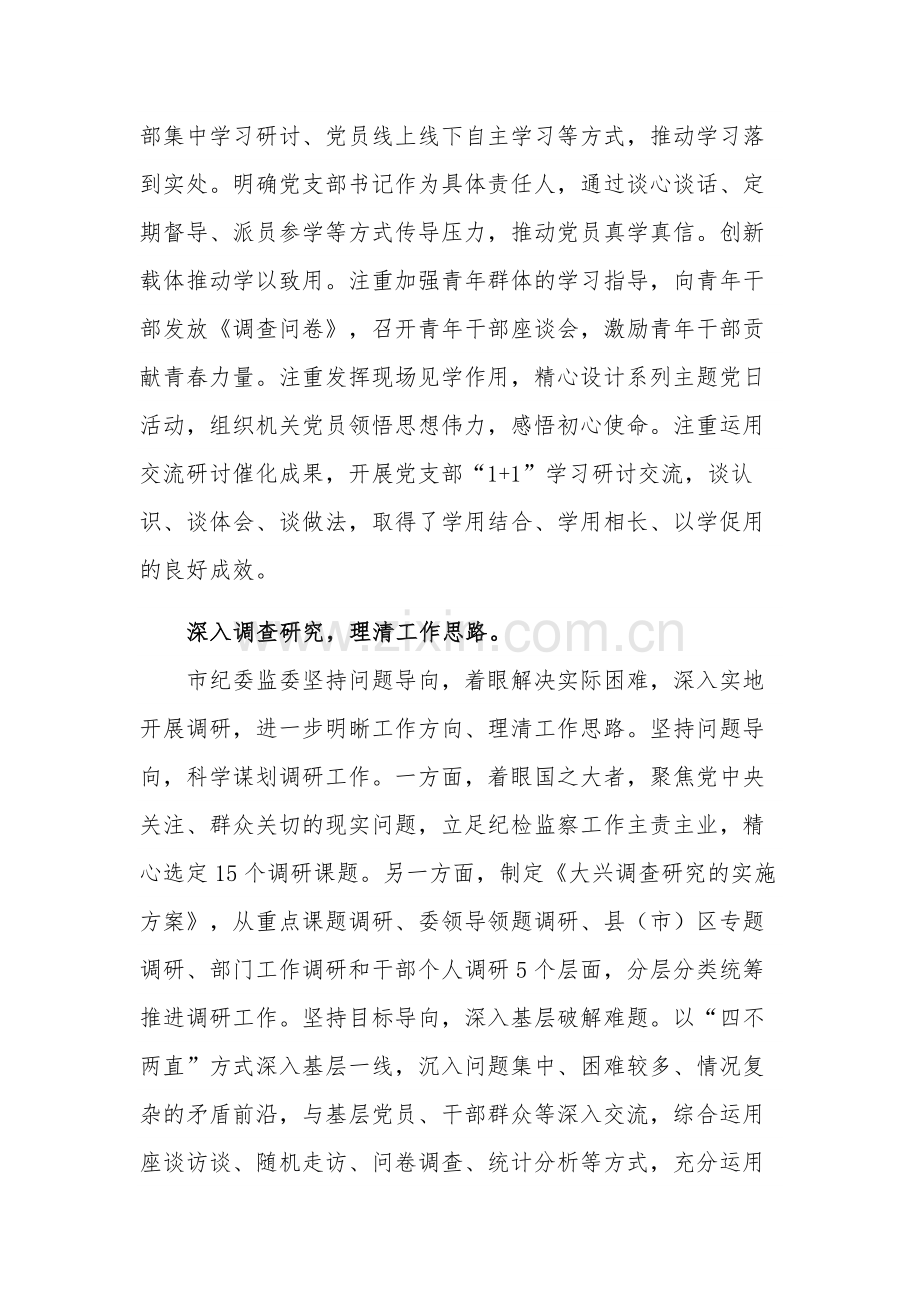 市纪委监委对于主题教育工作进展情况的汇报范文.docx_第2页