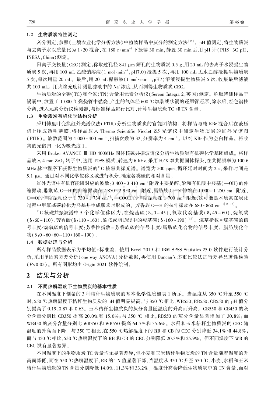 不同原料、热解温度对生物质炭化学性质及结构组成的影响.pdf_第3页