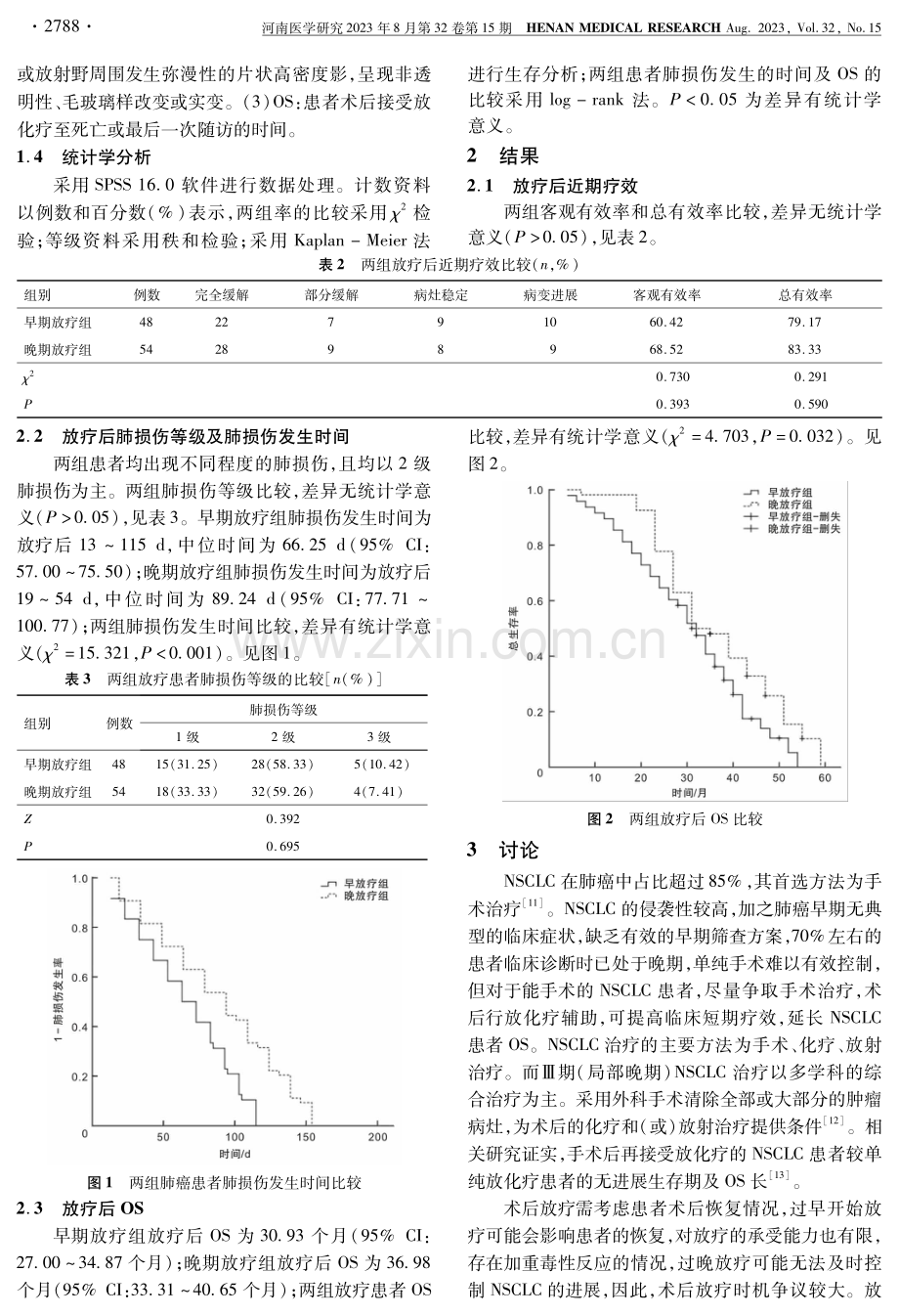 ⅢA期非小细胞肺癌患者术后不同时间接受三维适形放疗的效果比较.pdf_第3页