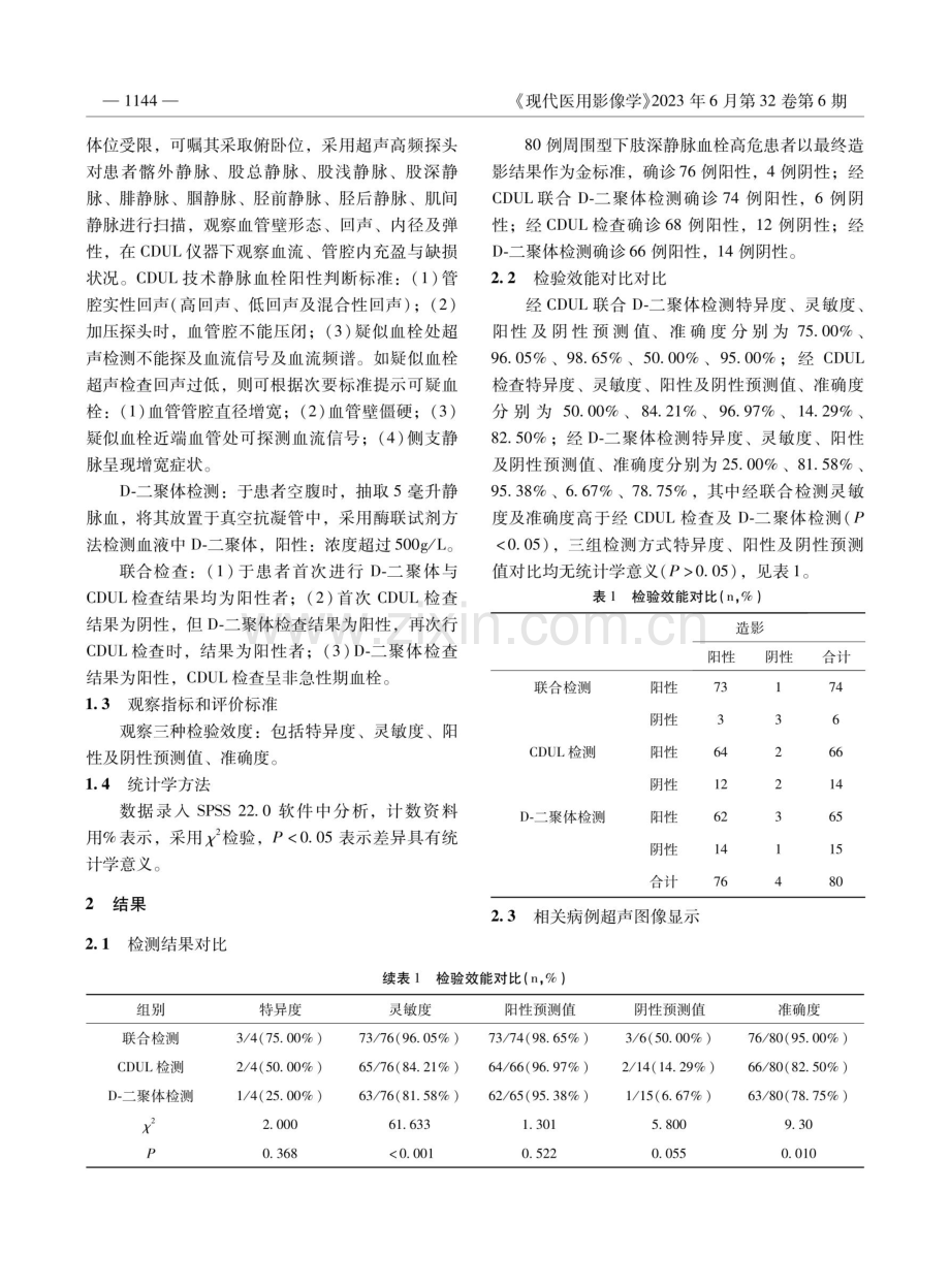 CDUL检查联合血清D-二聚体检测筛查周围型下肢深静脉血栓的价值.pdf_第2页