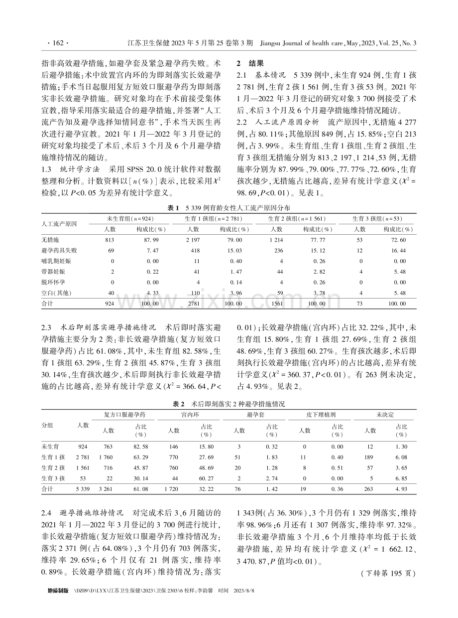 5339例育龄女性人工流产原因分析及术后避孕措施落实情况.pdf_第2页