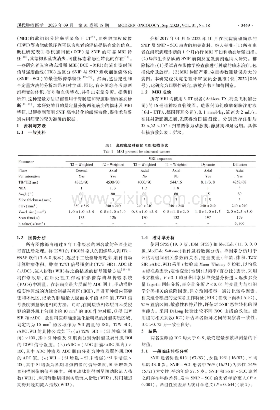 MRI多参数定量分析对鼻腔鼻窦内翻性乳头状瘤恶性转化的预测价值.pdf_第2页