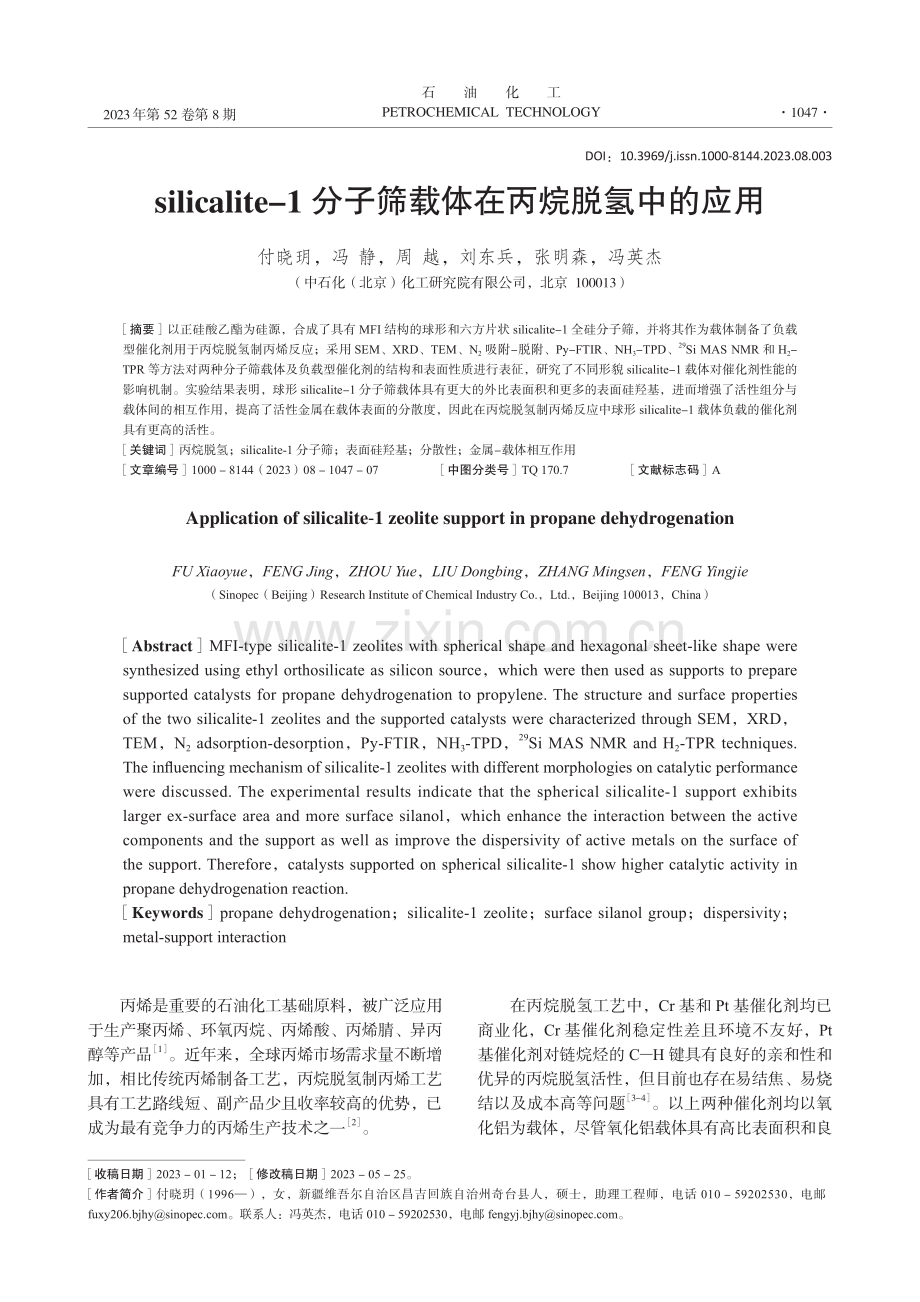 silicalite-1分子筛载体在丙烷脱氢中的应用.pdf_第1页