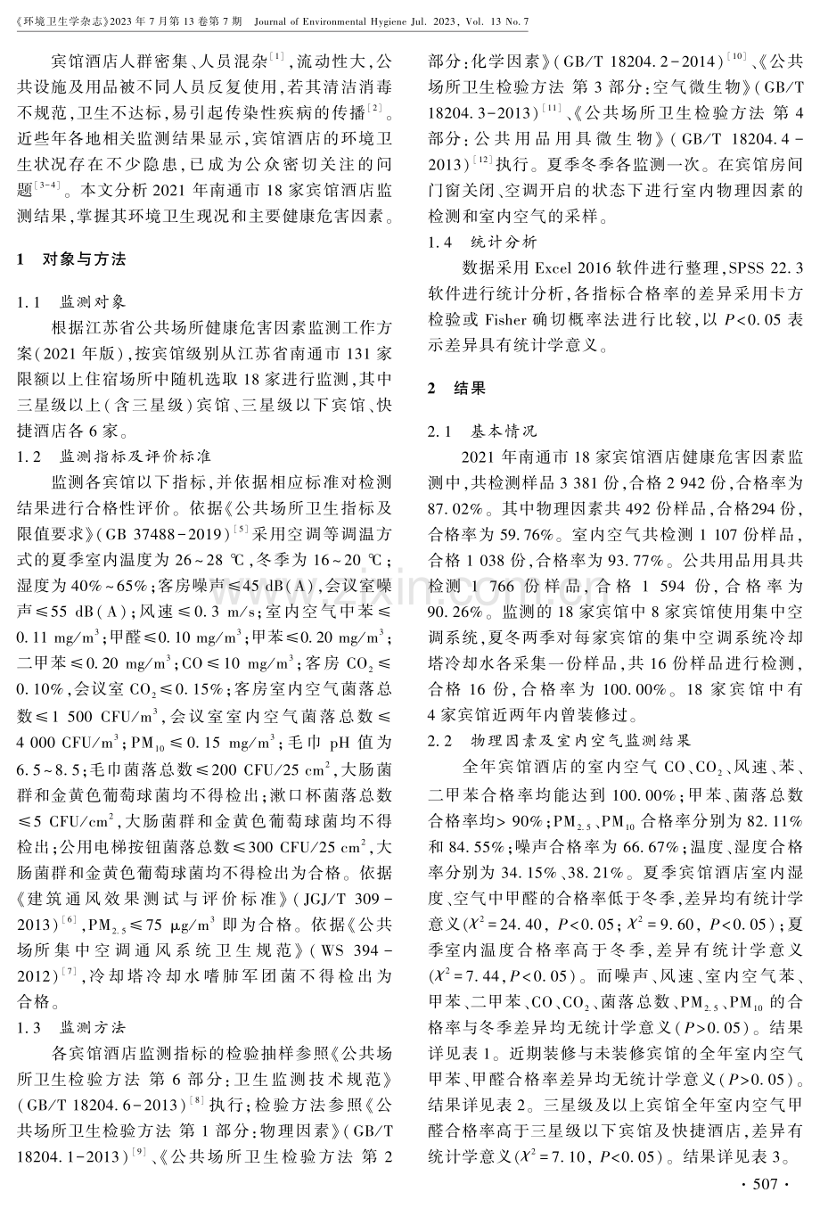 2021年南通市宾馆酒店健康危害因素监测结果.pdf_第2页