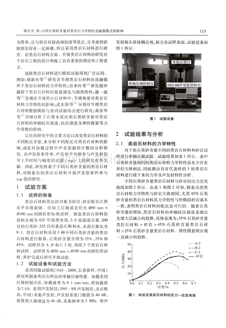 不同石英砂含量对类岩石力学特性及破裂模式的影响.pdf_第2页