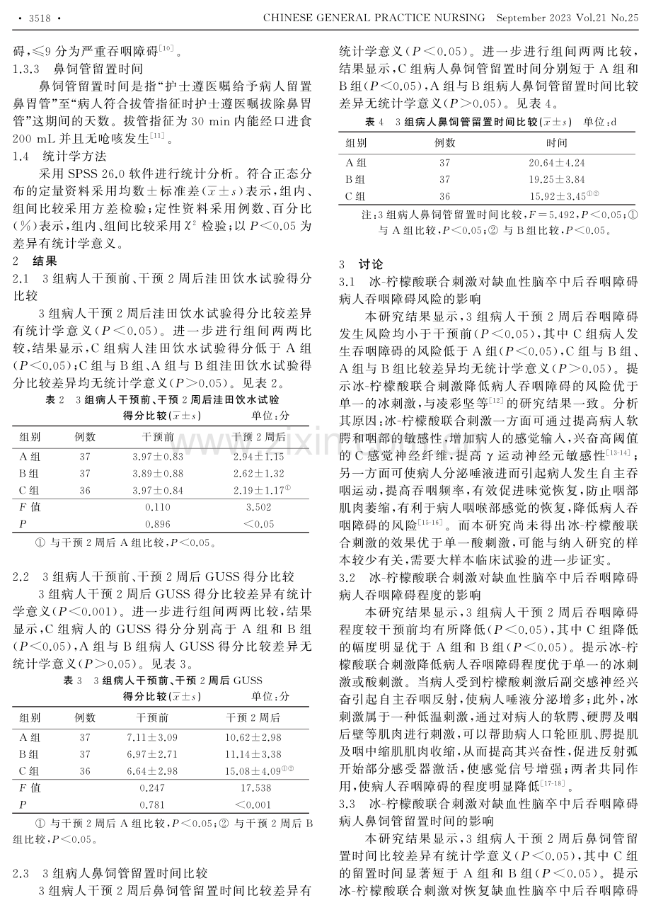 冰-柠檬酸联合刺激在缺血性脑卒中后吞咽障碍病人康复中的应用效果.pdf_第3页