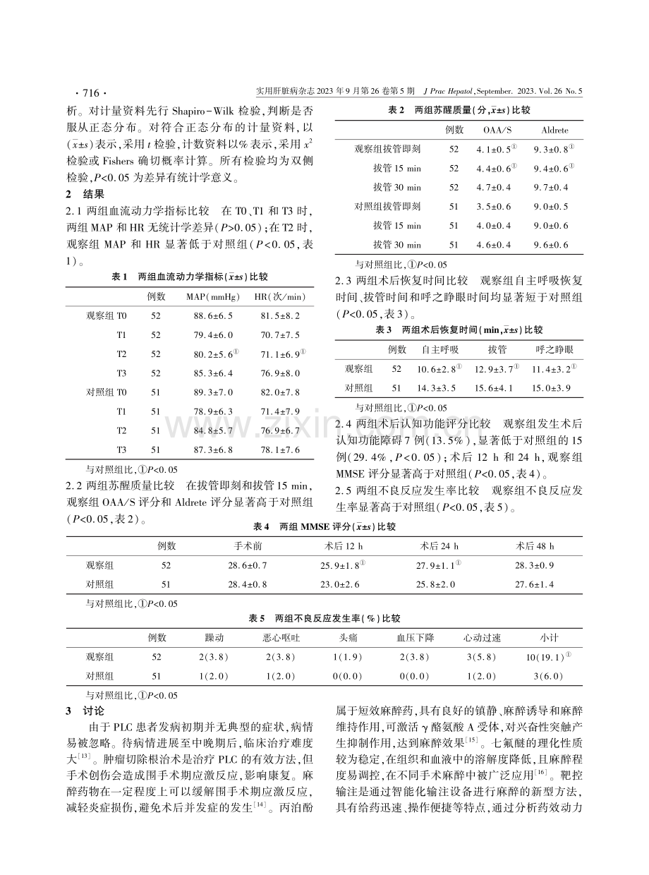 不同浓度七氟醚吸入复合丙泊酚靶控输注麻醉对行肝叶切除治疗的原发性肝癌患者血流动力学和术后认知功能的影响.pdf_第3页