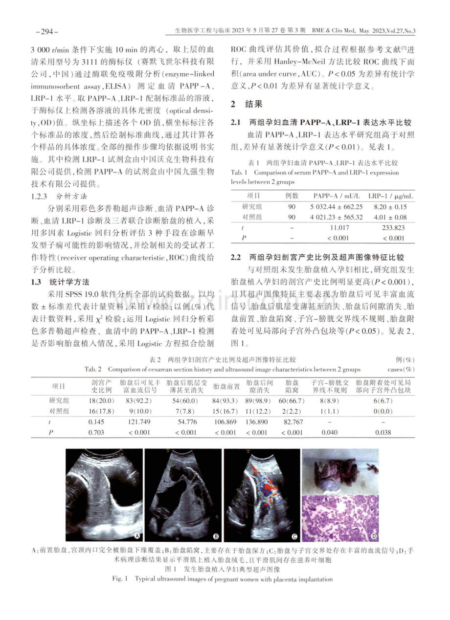 彩色多普勒超声联合血清PAPP-A、LRP-1对胎盘植入的诊断价值分析.pdf_第3页