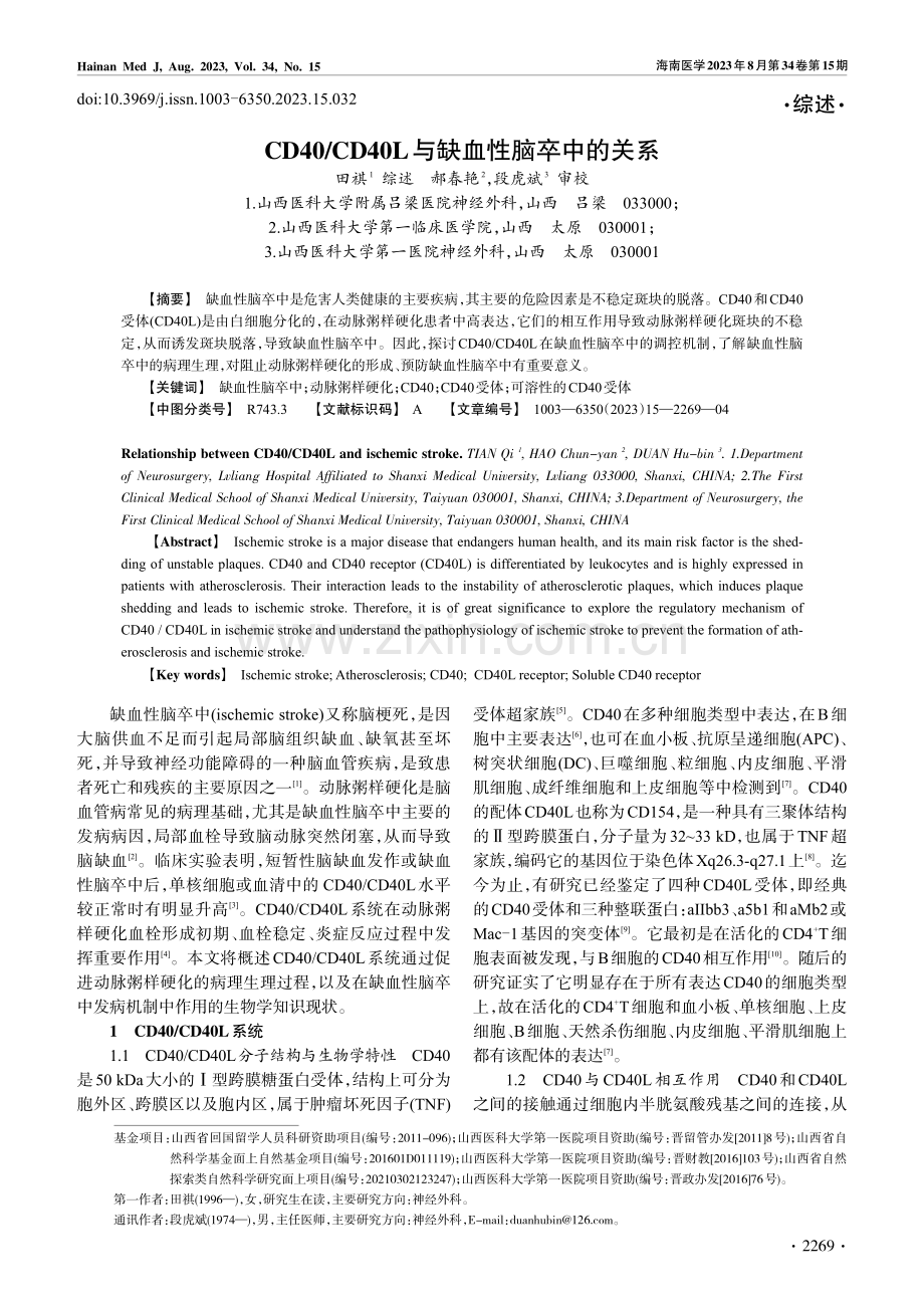 CD40_CD40L与缺血性脑卒中的关系 (1).pdf_第1页