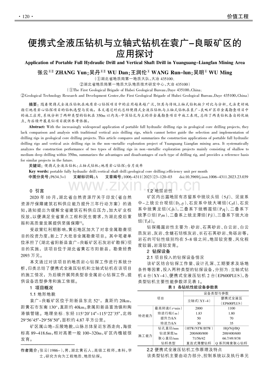 便携式全液压钻机与立轴式钻机在袁广-良畈矿区的应用探讨.pdf_第1页