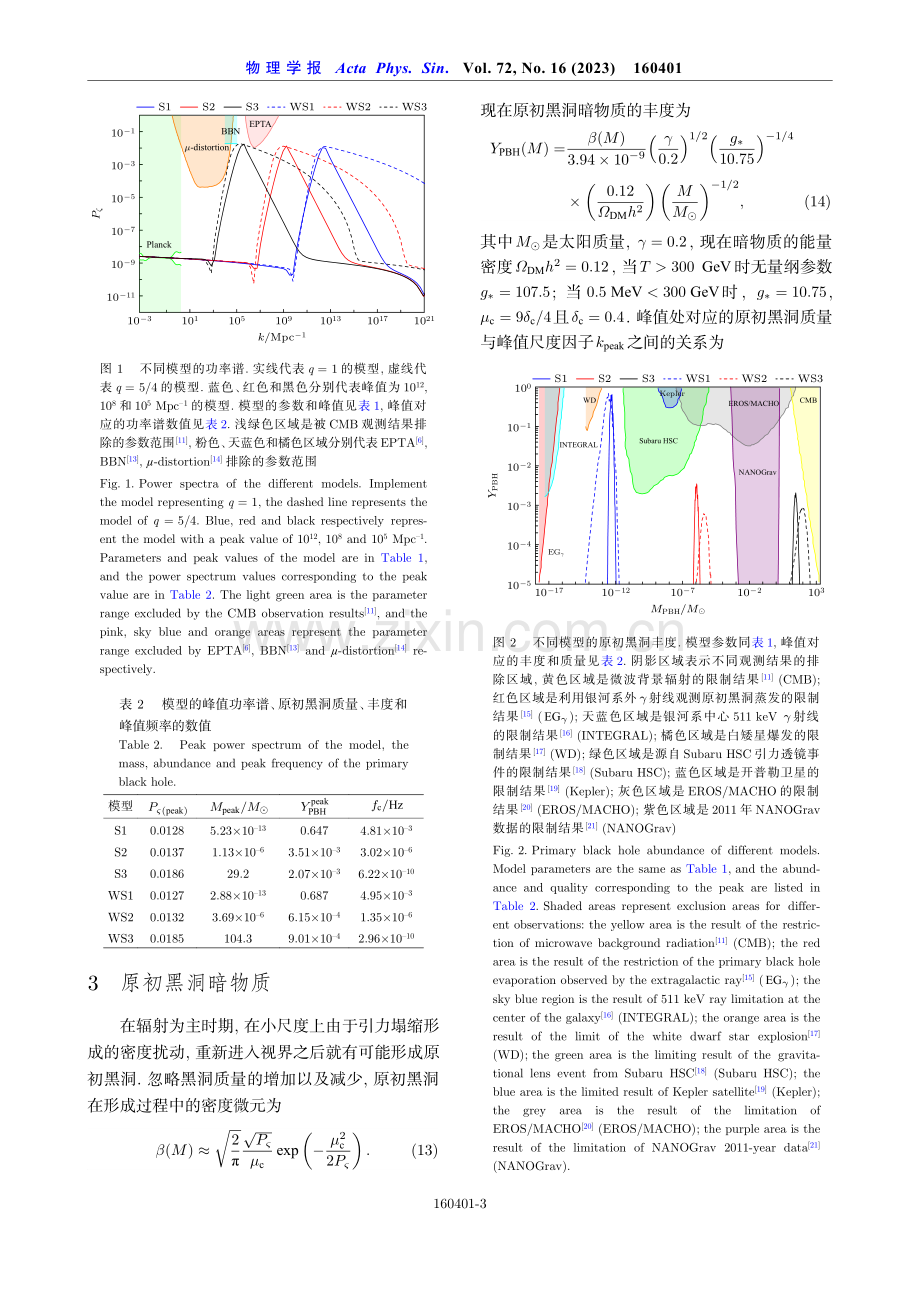 S-dual模型产生的原初黑洞和次级引力波.pdf_第3页