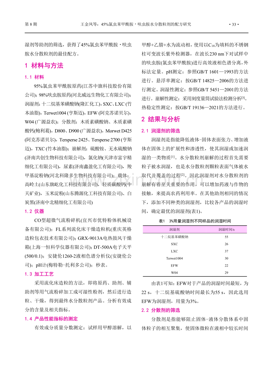 45%氯虫苯甲酰胺·呋虫胺水分散粒剂的配方研究.pdf_第2页