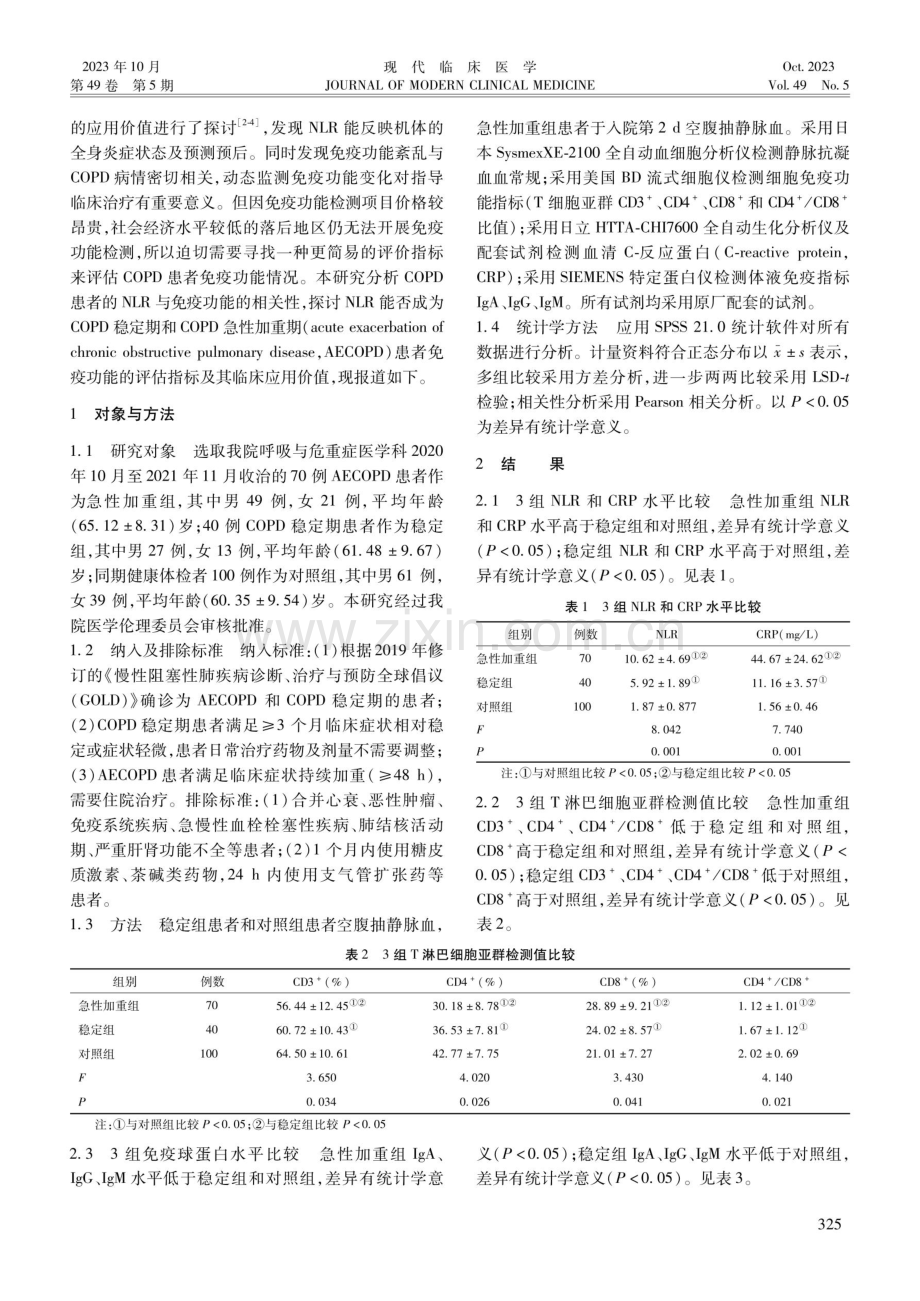 COPD患者外周血中性粒细胞与淋巴细胞比值与免疫功能的相关性.pdf_第2页