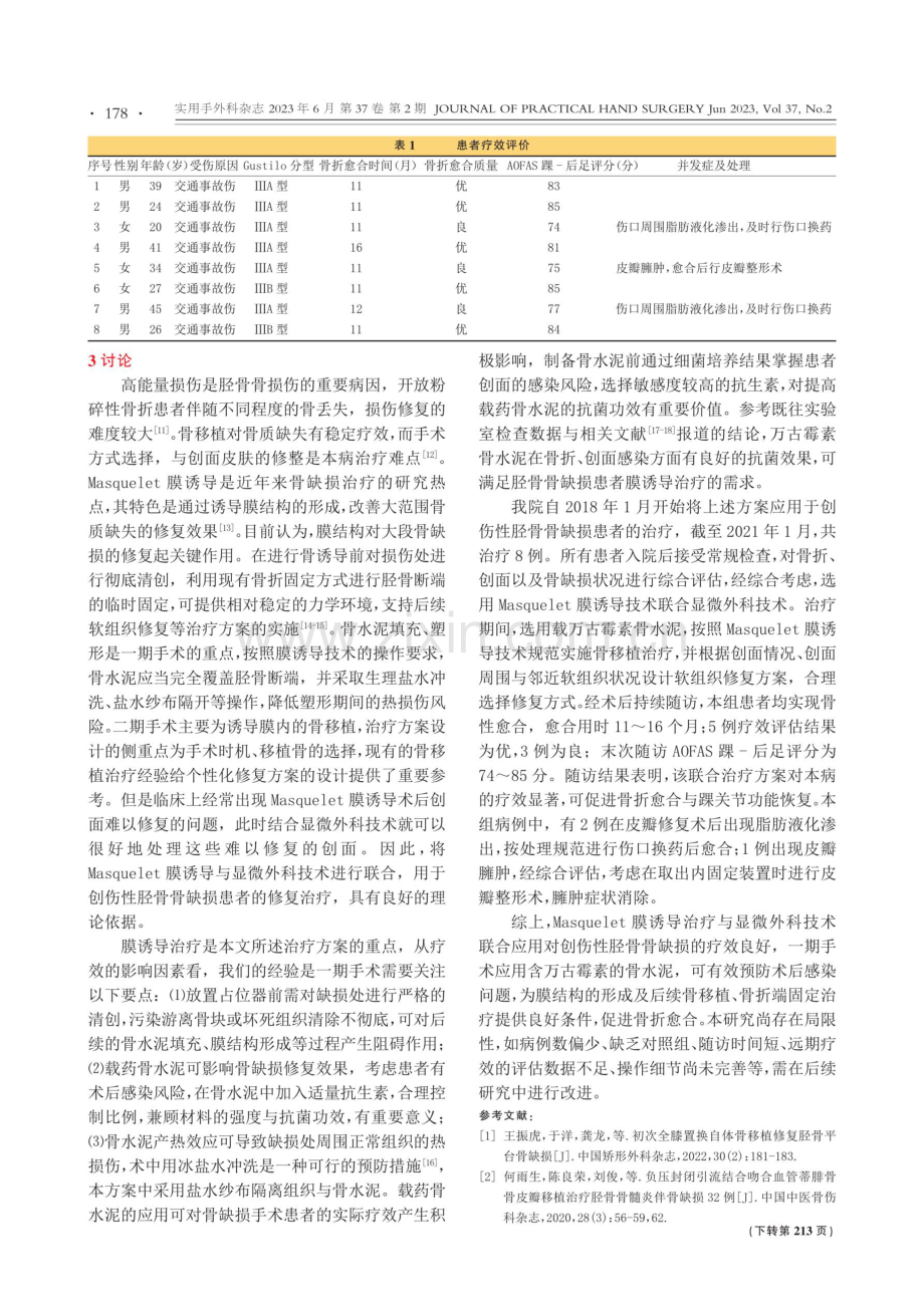 Masquelet膜诱导技术联合显微外科技术治疗创伤性胫骨骨缺损的效果.pdf_第3页