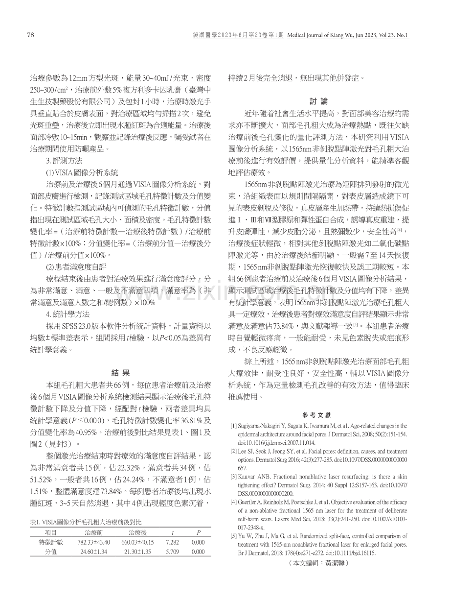 1565nm非剝脫點陣激光治療面部毛孔粗大的療效定量分析.pdf_第2页