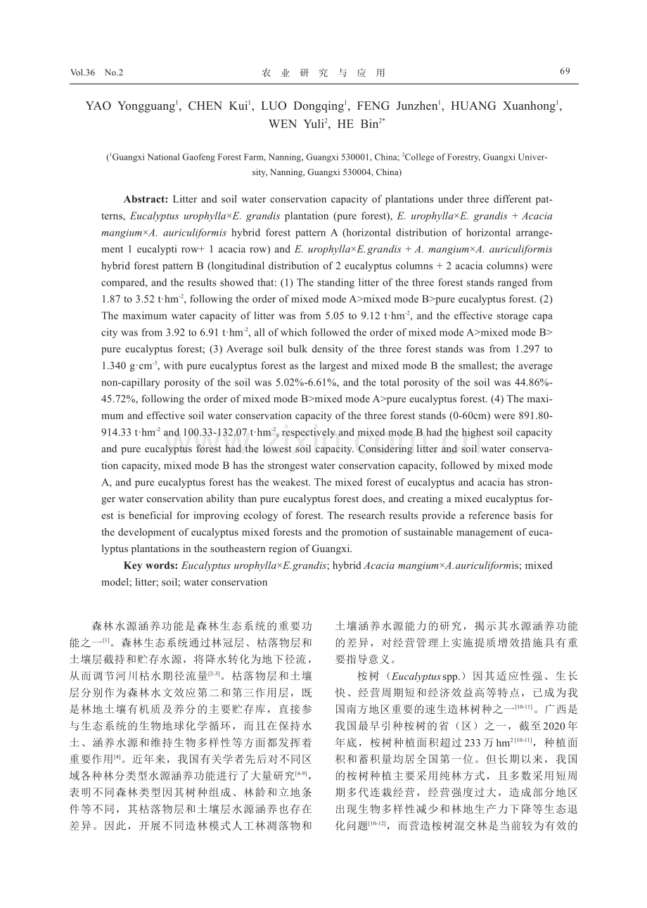 不同造林模式桉树人工林凋落物和土壤水源涵养能力的差异.pdf_第2页