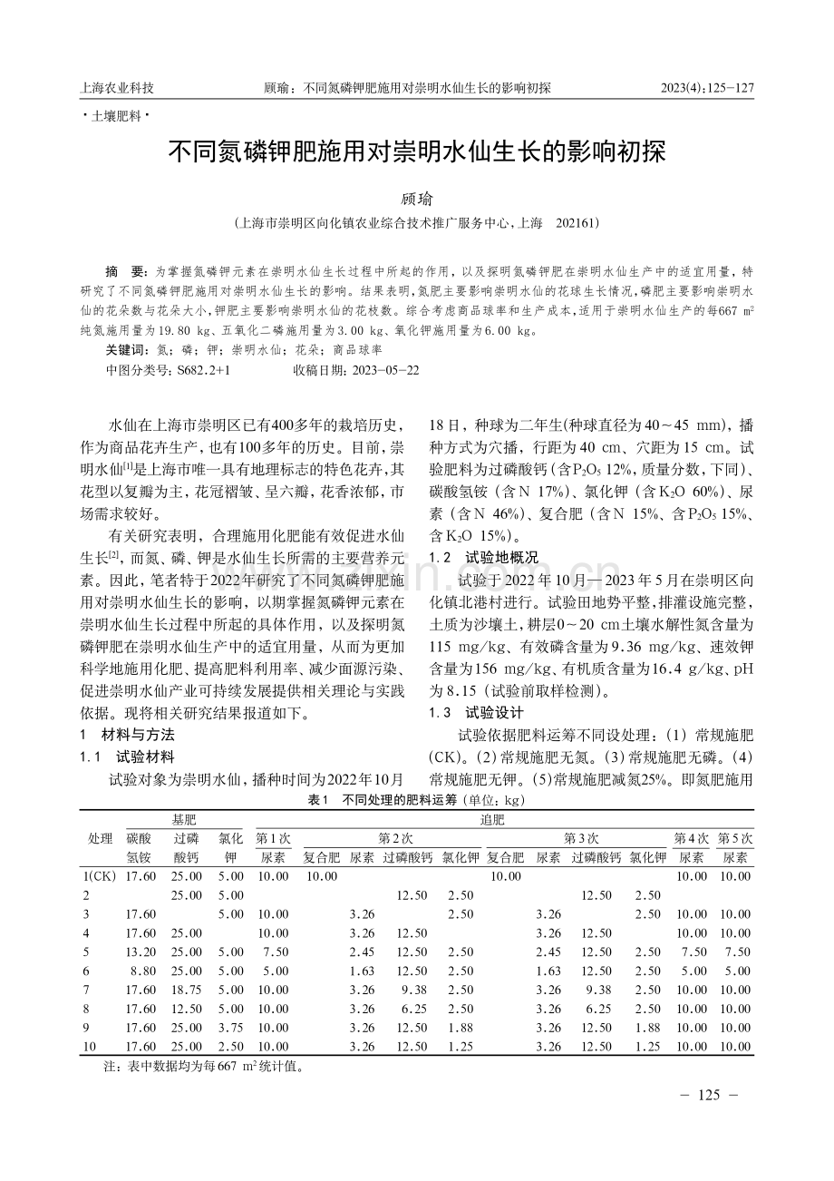 不同氮磷钾肥施用对崇明水仙生长的影响初探.pdf_第1页