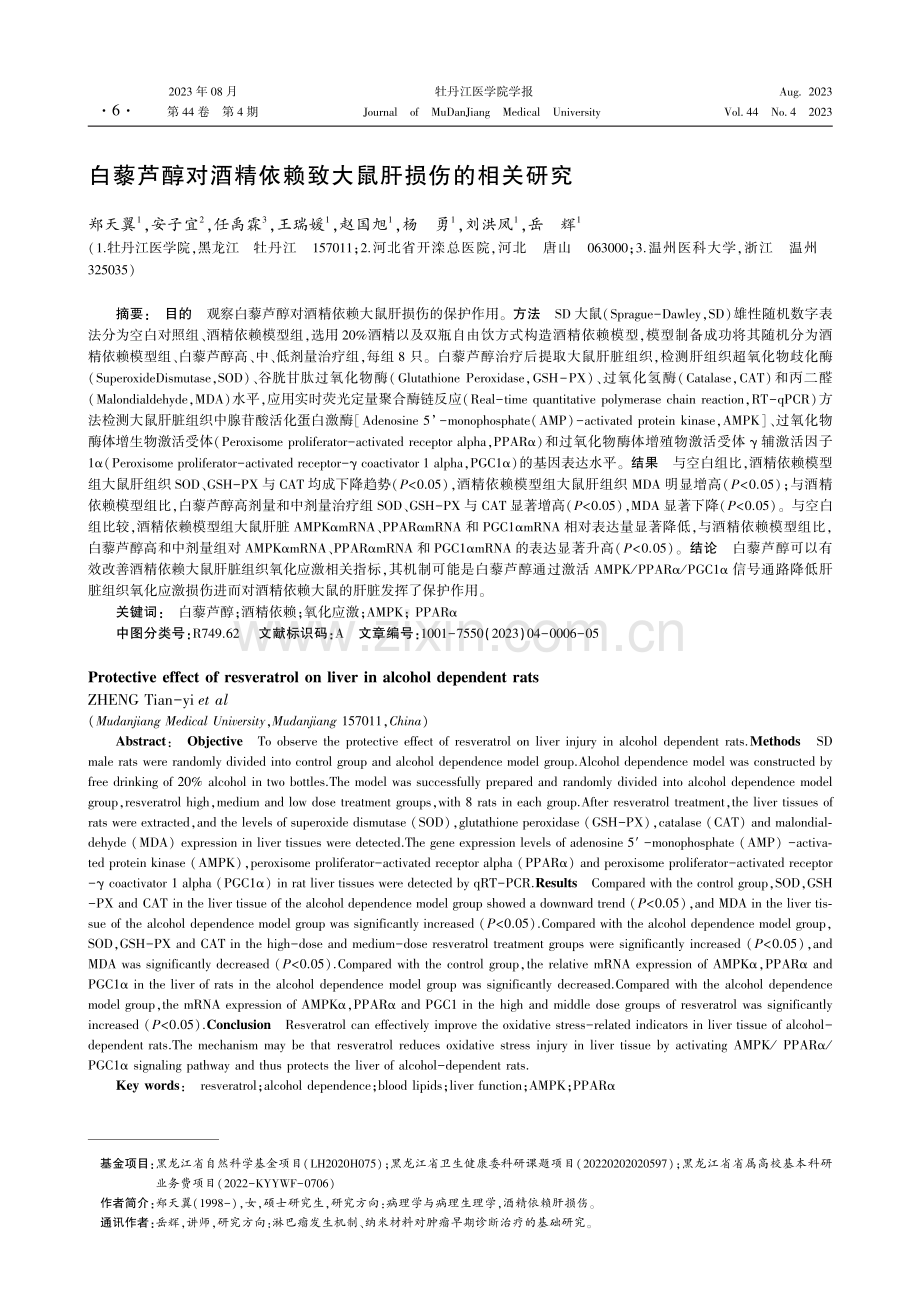 白藜芦醇对酒精依赖致大鼠肝损伤的相关研究.pdf_第1页