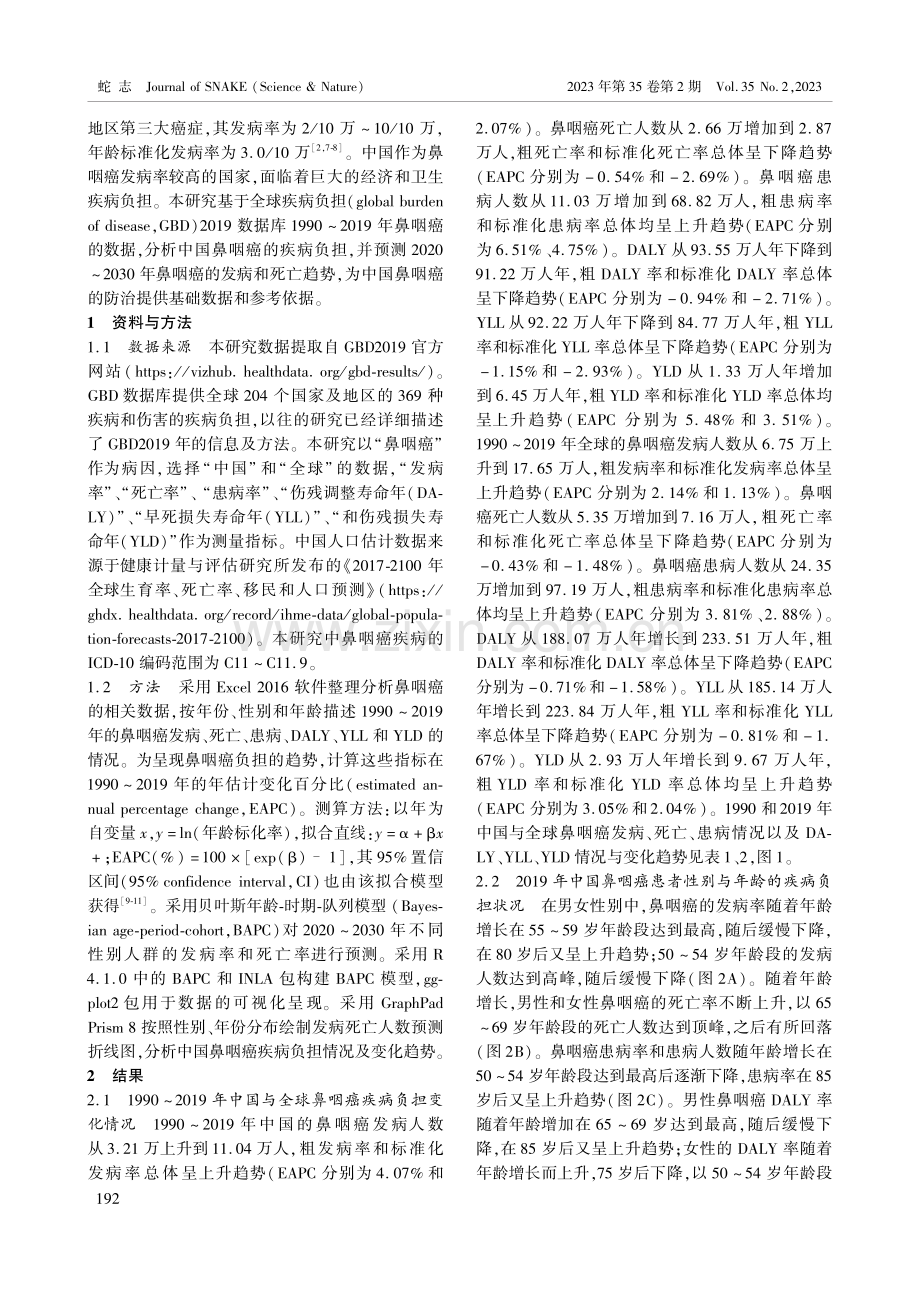 1990_2019年中国鼻咽癌疾病负担变化趋势分析及预测.pdf_第2页