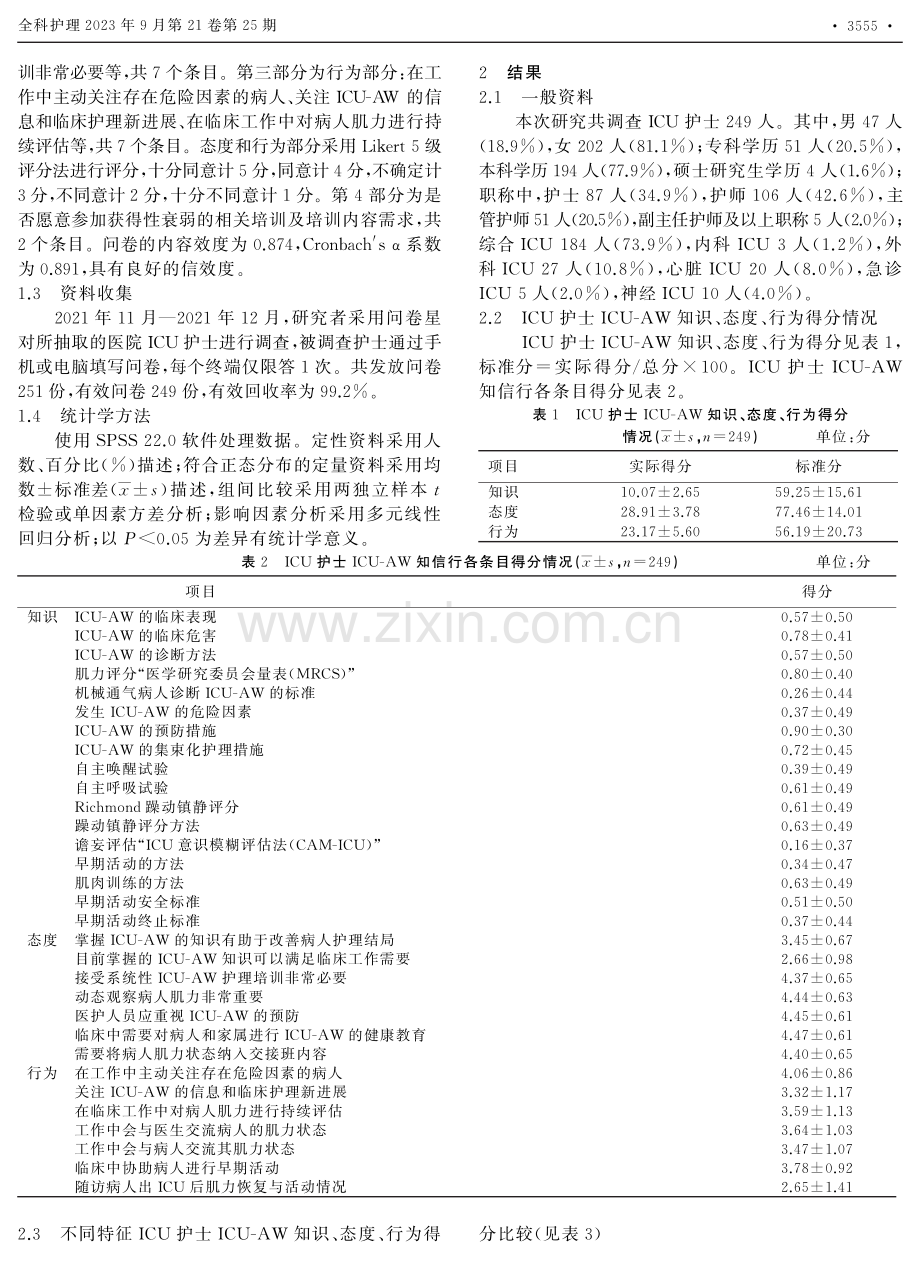 ICU护士对ICU获得性衰弱知信行的横断面研究.pdf_第2页