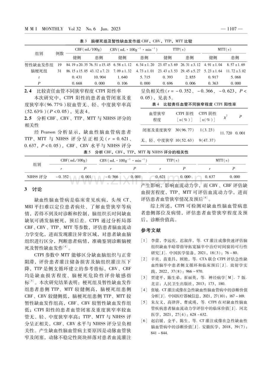 CT灌注成像对缺血性脑血管病患者血管狭窄程度及预后的诊断价值分析.pdf_第3页