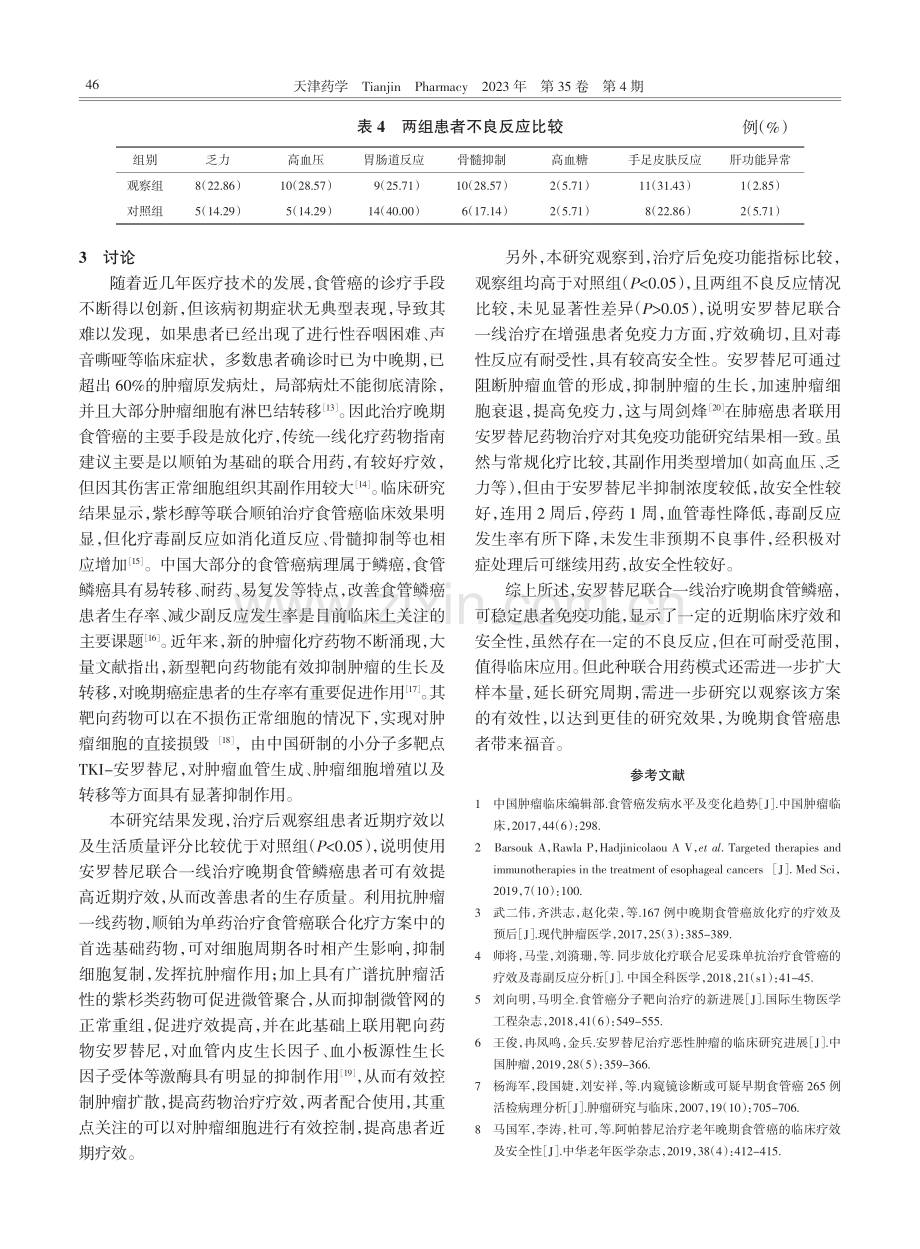 安罗替尼联合一线治疗晚期食管鳞癌的近期疗效及不良反应观察.pdf_第3页