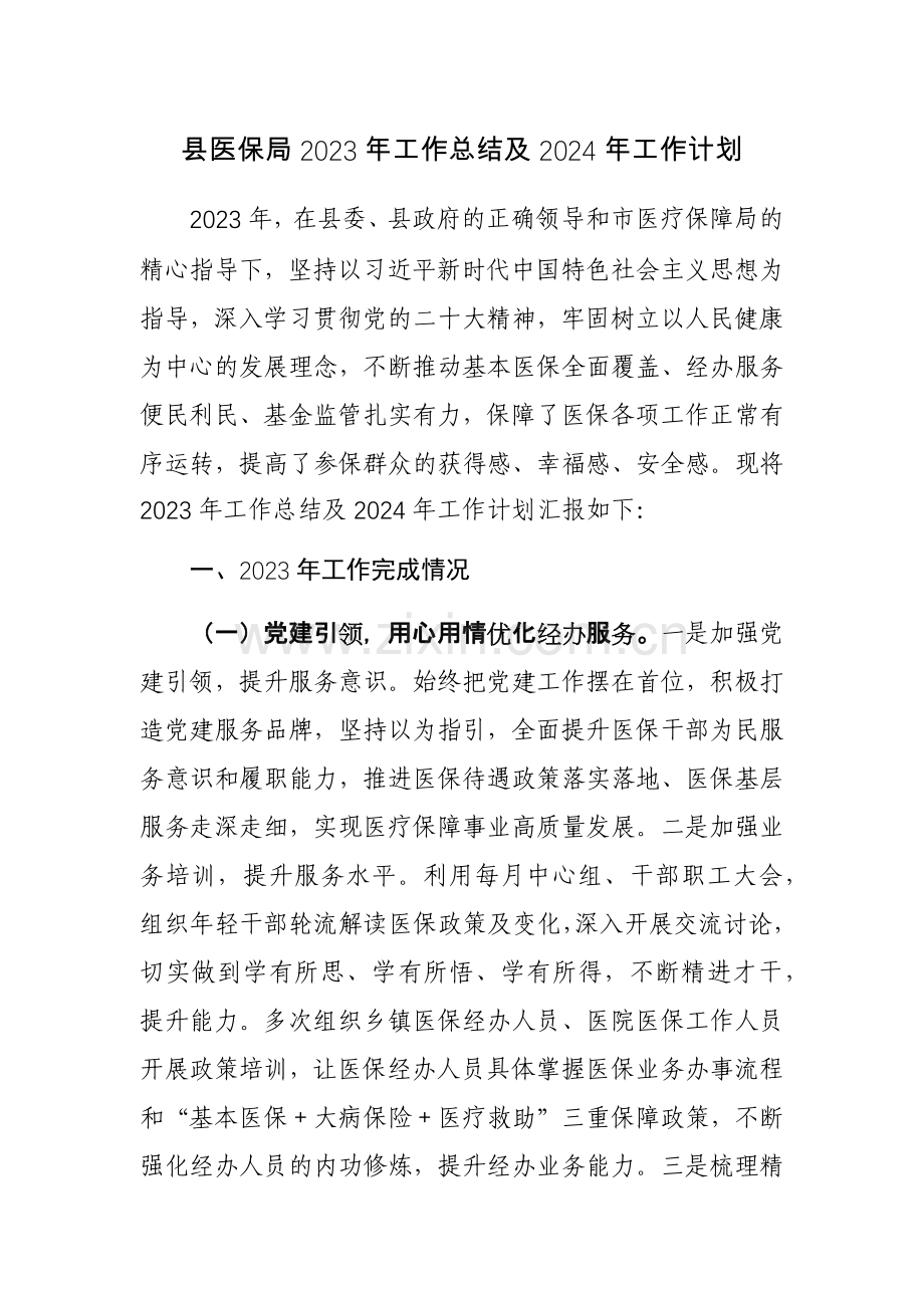 县医保局2023年工作总结及2024年工作计划参考范文.docx_第1页