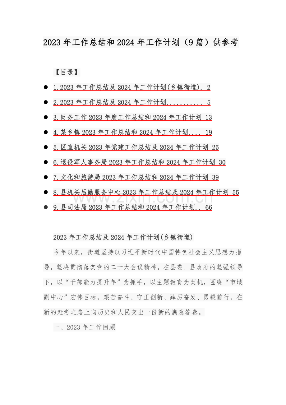 2023年工作总结和2024年工作计划（9篇）供参考.docx_第1页