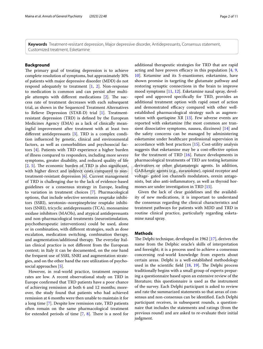 2023+意大利全国共识：难治性抑郁症的临床管理（英文版.pdf_第2页