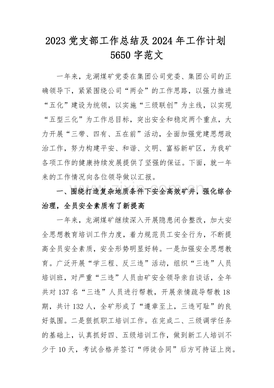 2023党支部工作总结及2024年工作计划5650字范文.docx_第1页