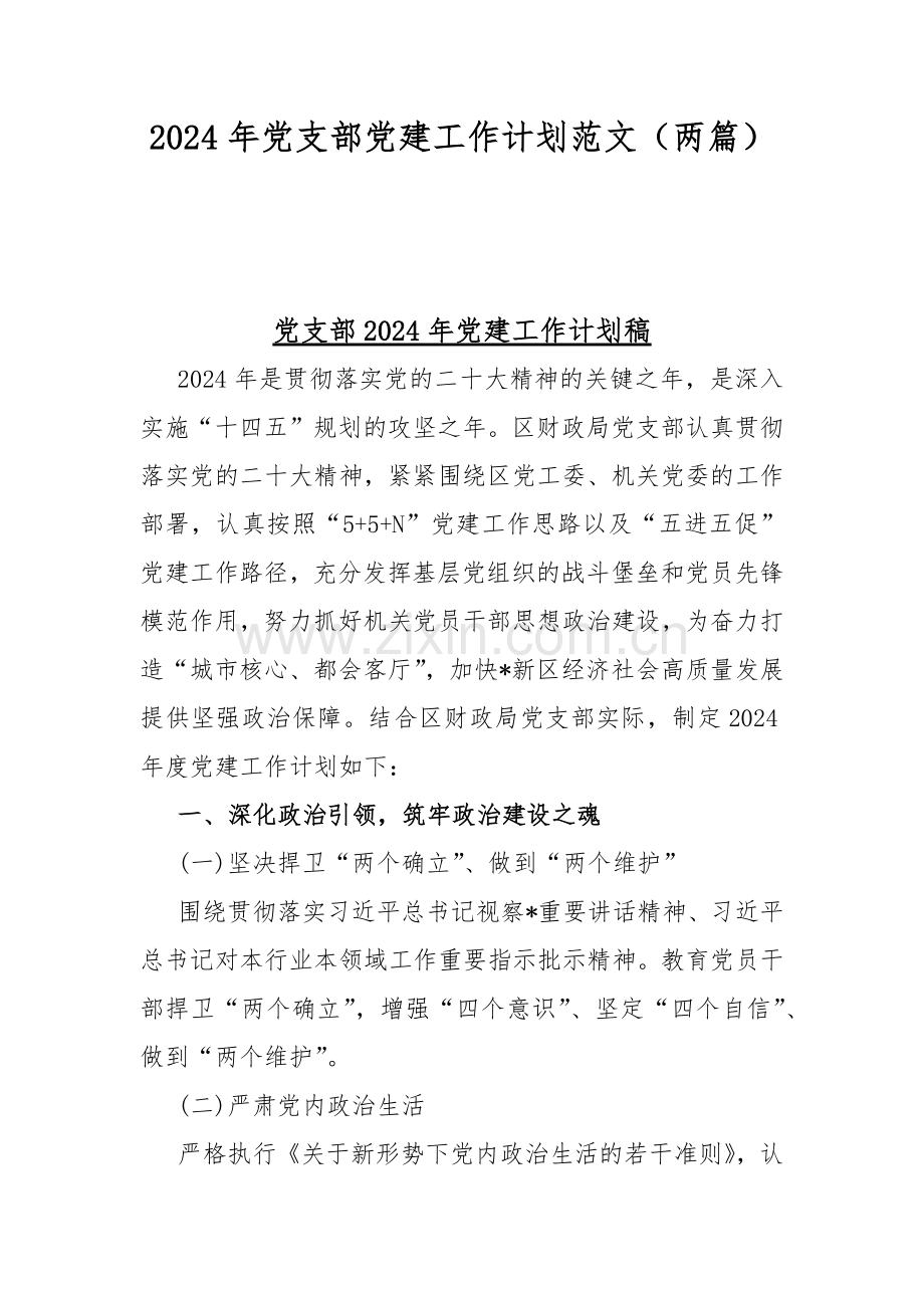 2024年党支部党建工作计划范文（两篇）.docx_第1页