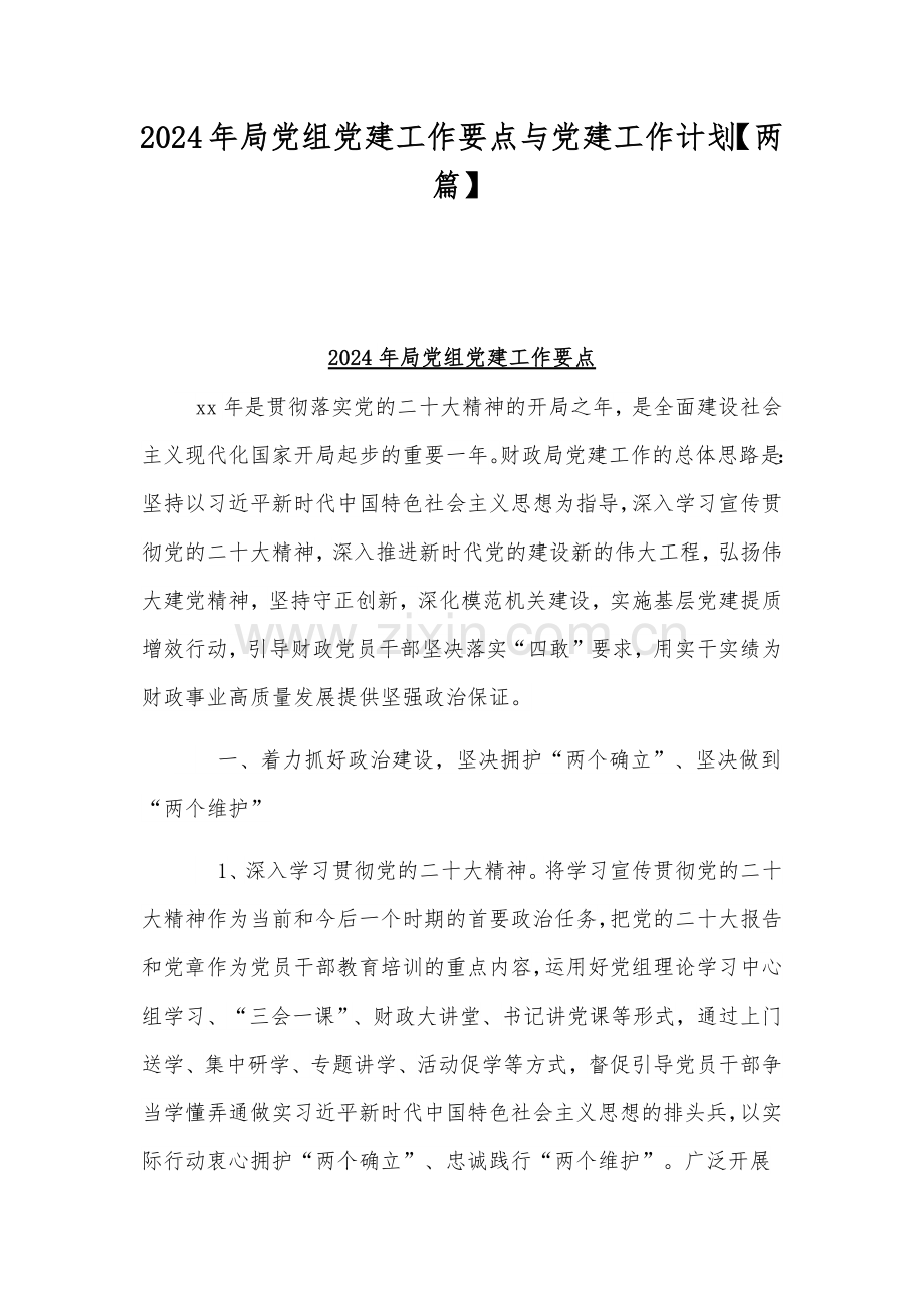 2024年局党组党建工作要点与党建工作计划【两篇】.docx_第1页