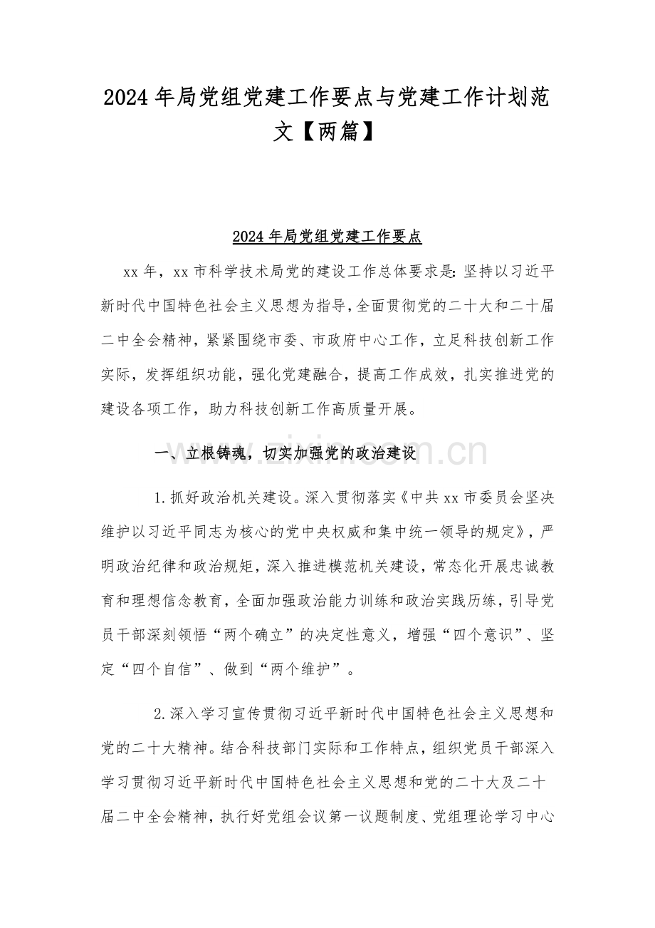 2024年局党组党建工作要点与党建工作计划范文【两篇】.docx_第1页