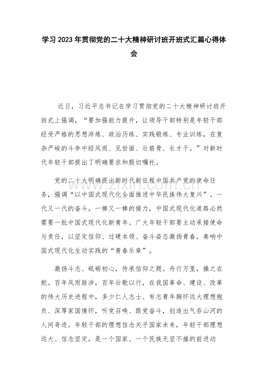 学习2023年贯彻党的二十大精神研讨班开班式汇篇心得体会.docx_第1页