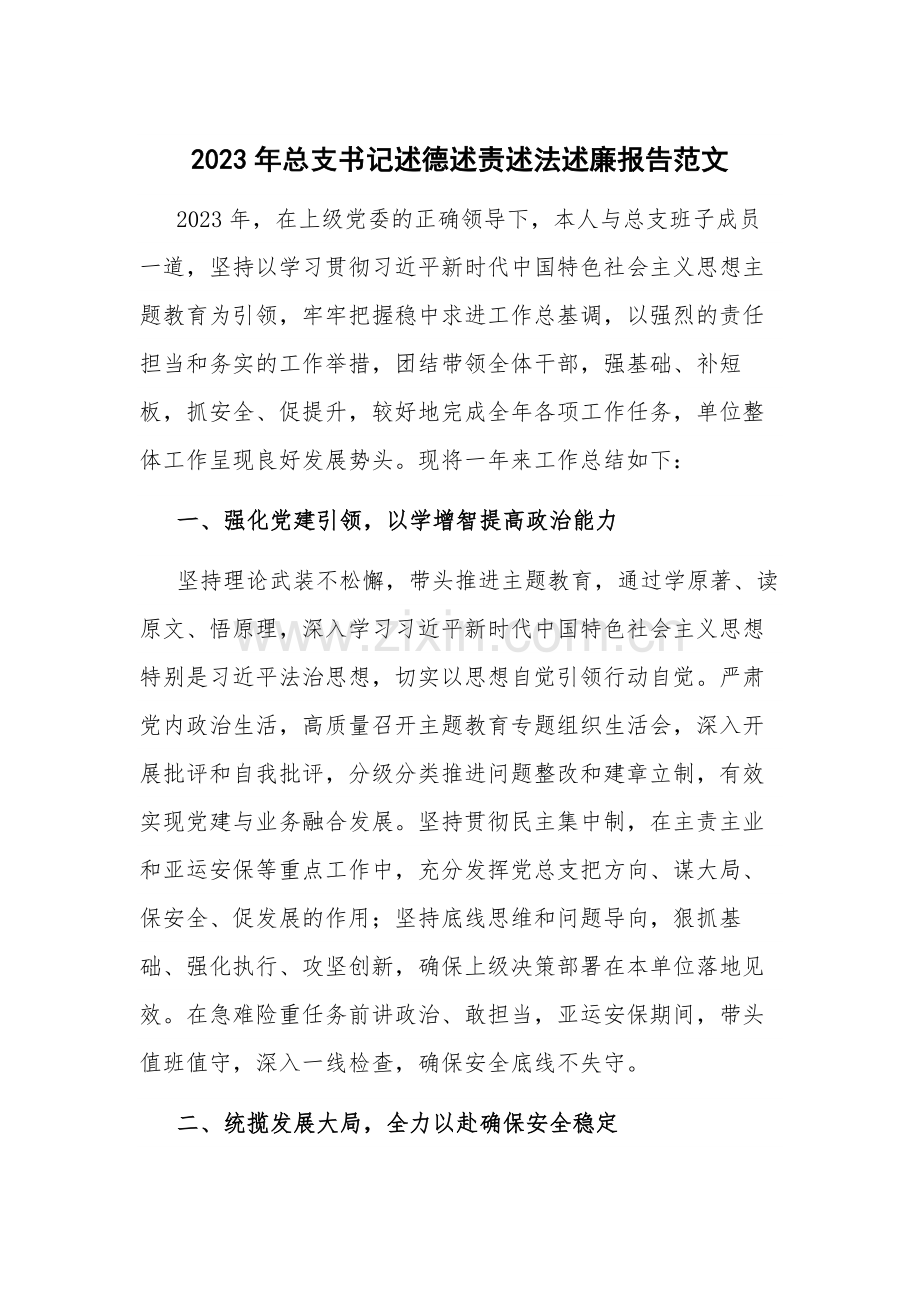 2023年总支书记述德述责述法述廉报告范文.docx_第1页