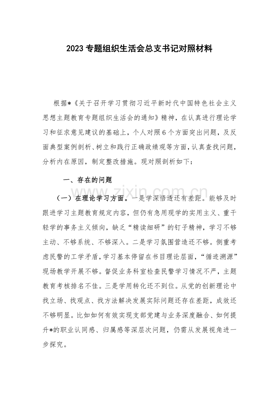 2023专题组织生活会总支书记对照材料.docx_第1页