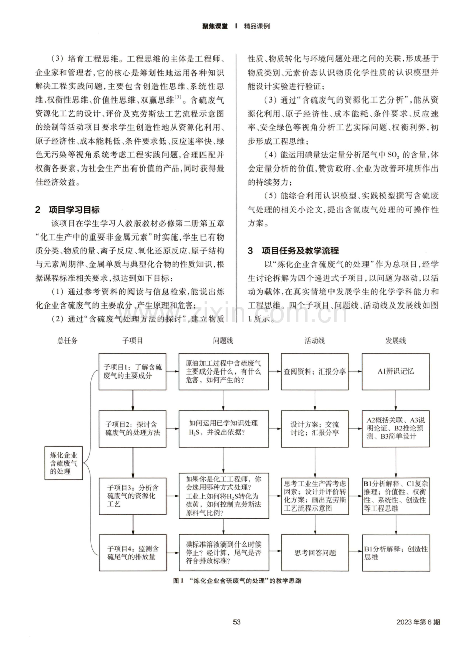 发展化学学科能力和工程思维的项目式学习——以“炼化企业含硫废气的处理”为例.pdf_第2页