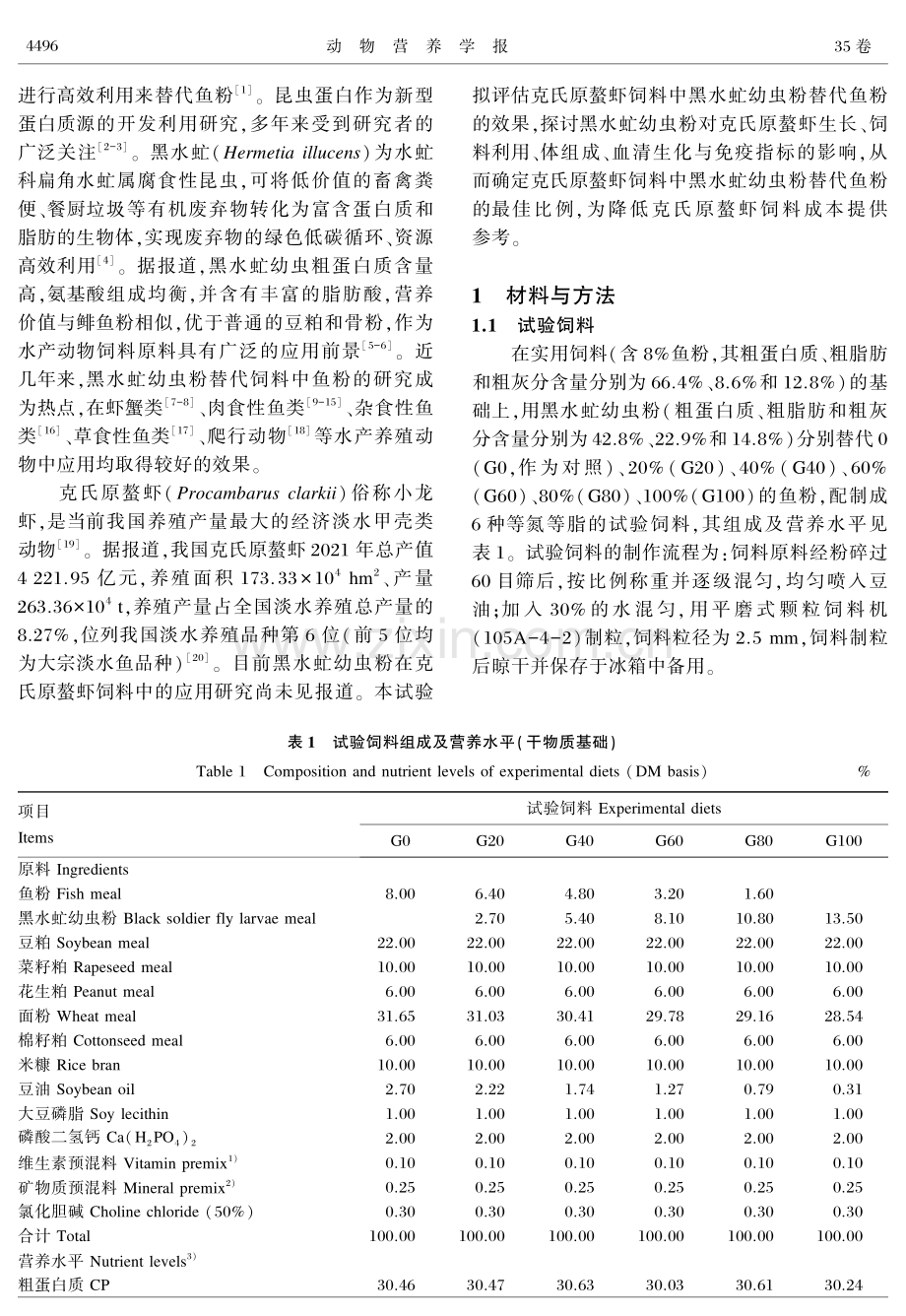 黑水虻幼虫粉替代鱼粉对克氏原螯虾生长、体组成及免疫力的影响.pdf_第2页