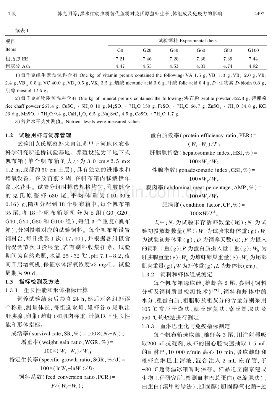 黑水虻幼虫粉替代鱼粉对克氏原螯虾生长、体组成及免疫力的影响.pdf_第3页