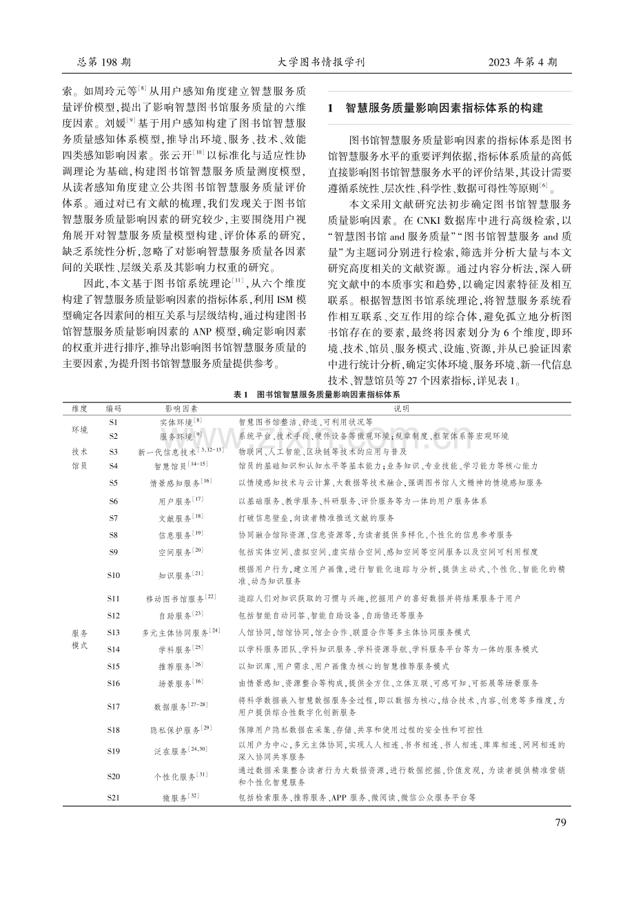 基于ISM和ANP的图书馆智慧服务质量影响因素权重分析.pdf_第2页