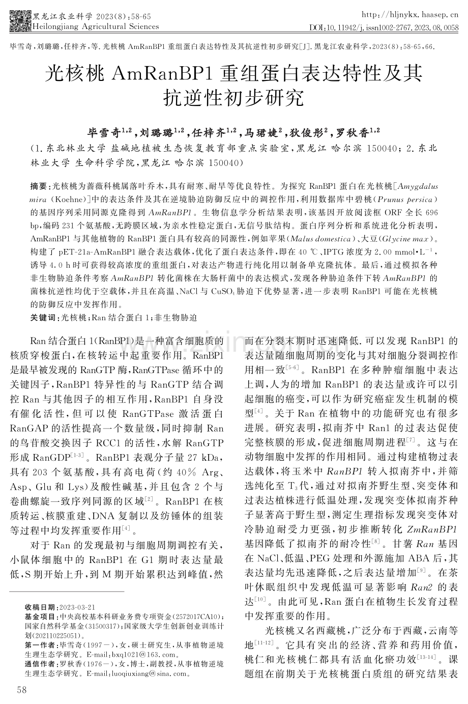 光核桃AmRanBP1重组蛋白表达特性及其抗逆性初步研究.pdf_第1页