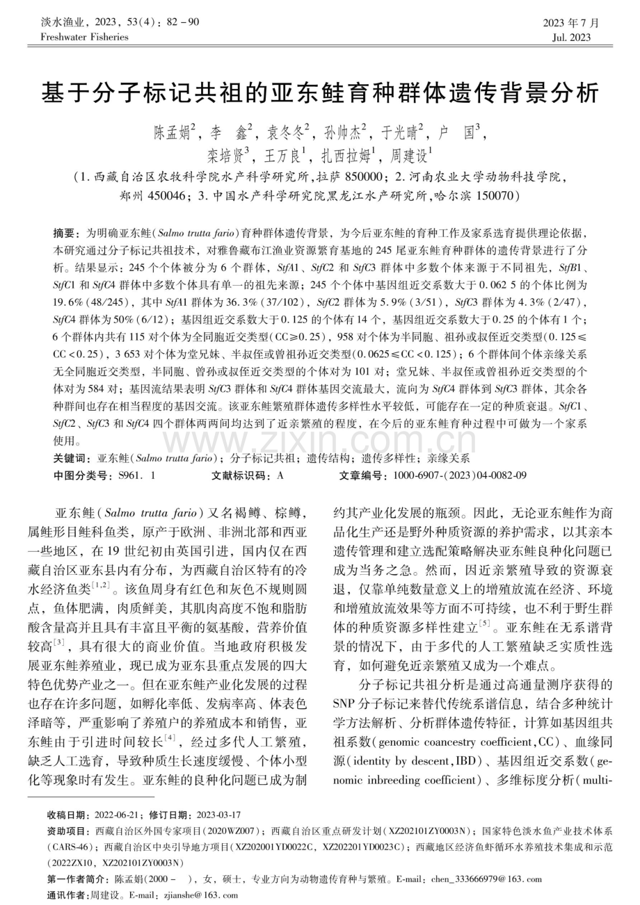 基于分子标记共祖的亚东鲑育种群体遗传背景分析.pdf_第1页