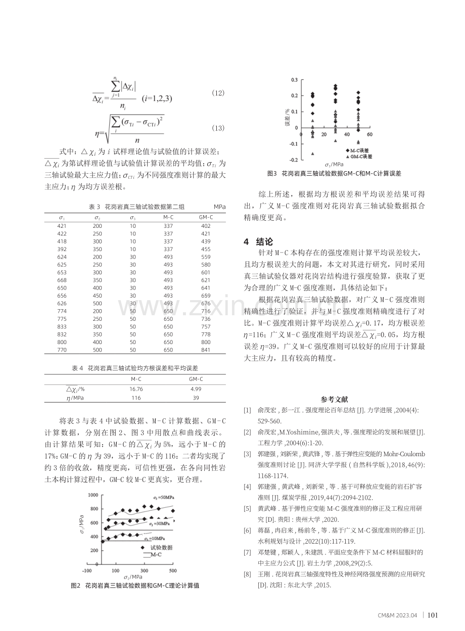 基于花岗岩三轴试验的广义M-C强度准则的验证与讨论.pdf_第3页