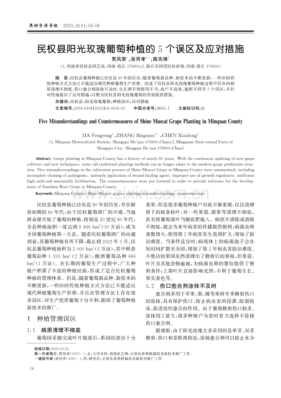 民权县阳光玫瑰葡萄种植的5个误区及应对措施.pdf_第1页