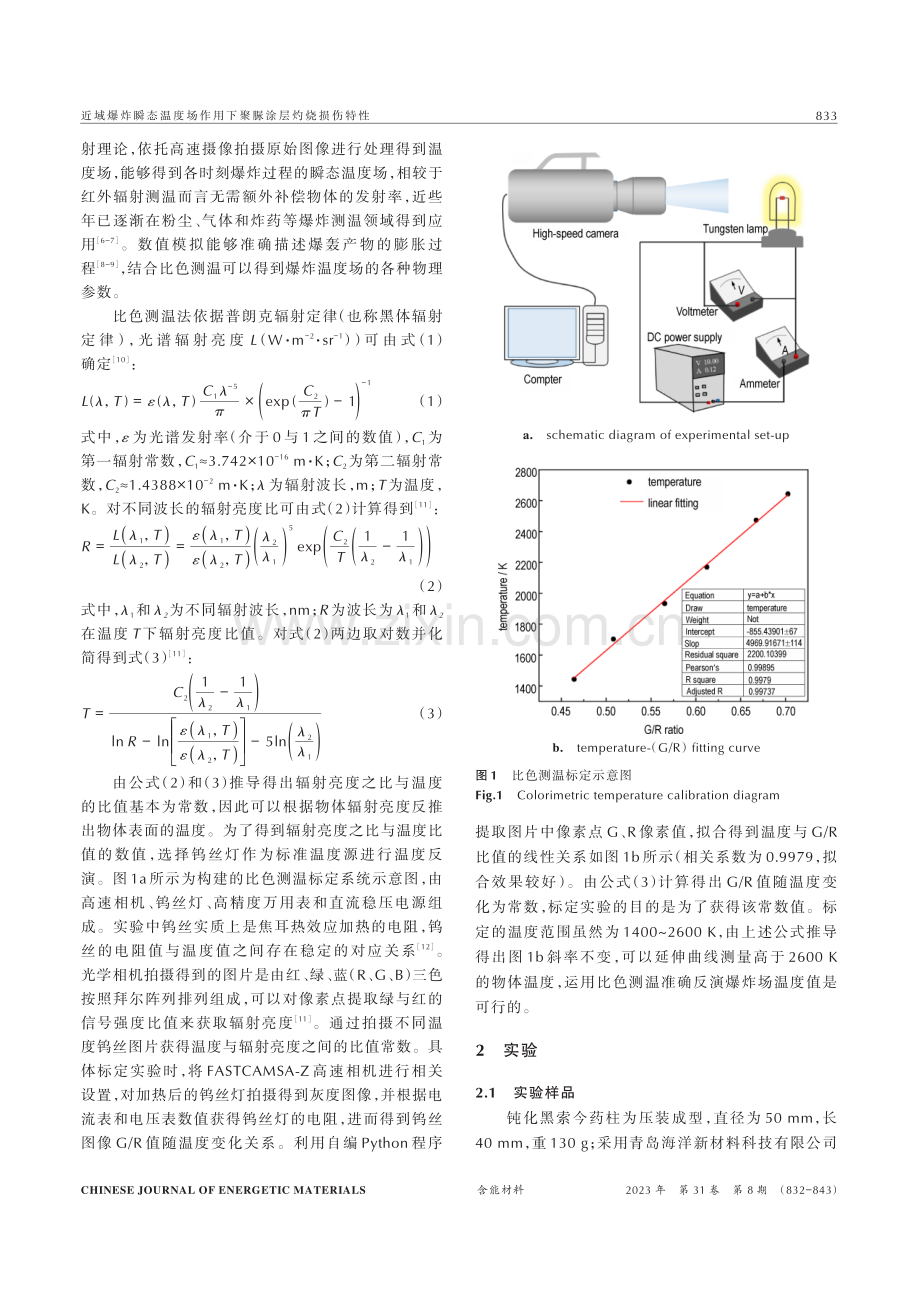 近域爆炸瞬态温度场作用下聚脲涂层灼烧损伤特性.pdf_第2页