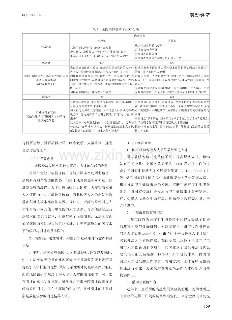 兰州市某三甲医院柔性引进人才的SWOT分析.pdf_第2页