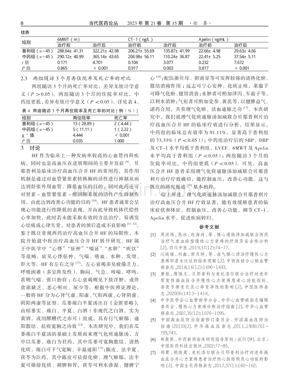 理气化痰通脉汤加减联合贝那普利片治疗高血压合并心力衰竭的疗效及对CT-1、Apelin水平的影响.pdf_第3页